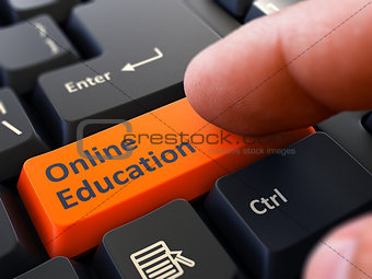 Finger Presses Orange Keyboard Button Online Education.