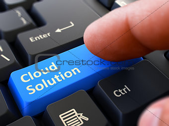 Cloud Solution Concept. Person Click Keyboard Button.