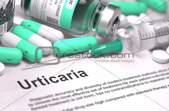 Diagnosis - Urticaria. Medical Concept with Blurred Background.