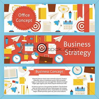 Office Concept and Business Strategy Vector Template Banners Set