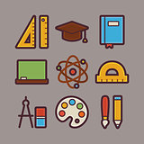 School and Education Items Modern Flat Icons Set