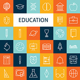 Vector Flat Line Art Modern School and Education Icons Set