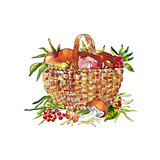 sketch illustration of basket with mashrooms