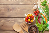 Cooking ingredients on wooden table