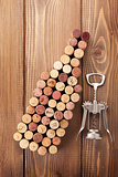 Wine bottle shaped corks and corkscrew