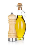 Olive oil bottle and pepper shaker