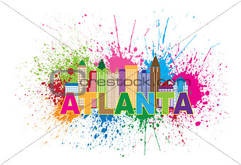 Atlanta Skyline Paint Splatter Colorful Text Illustration
