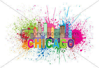 Chicago Sklyine Paint Splatter Abtract Illustration