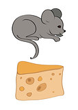 piece of cheese with holes and gray mouse vector