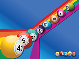 Bingo balls rolling down a curved rainbow