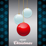 Christmas baubles over brushed metallic panel with text
