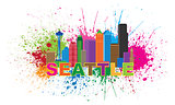 Seattle City Skyline Paint Splatter Illustration