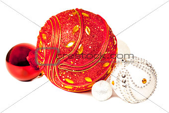 New year bright red and white christmas balls