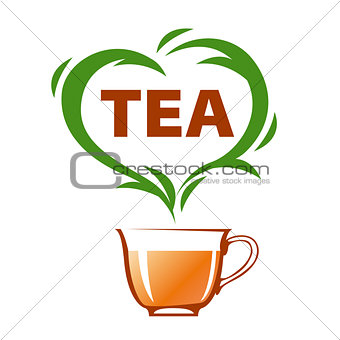 vector logo cup of tea and green heart