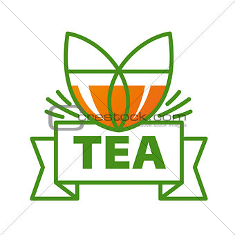 vector logo mug of tea and a ribbon