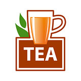vector logo mug of tea and green leaves
