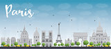 Paris skyline with grey landmarks and blue sky