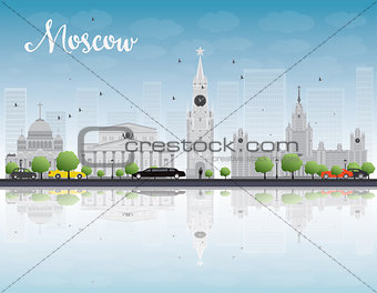 Moscow skyline with grey landmarks and blue sky