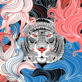 graphic ornamental portrait of tiger