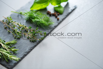Fresh herbs on a slate