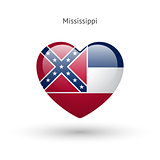 Love Mississippi state symbol. Heart flag icon.