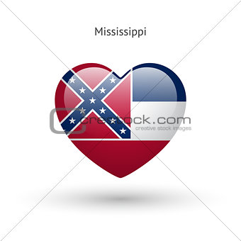 Love Mississippi state symbol. Heart flag icon.