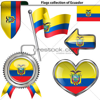 Glossy icons with flag of Ecuador