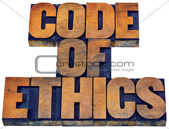 code of ethics word abstract in wood type