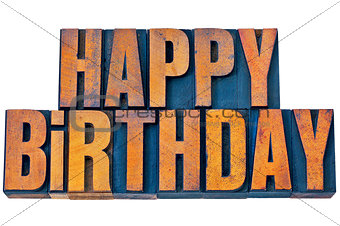 happy birthday in letterpress wood type