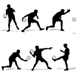 silhouettes of soccer players with the ball. Vector illustration