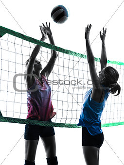 women volleyball players isolated silhouette