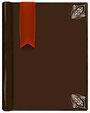 Closed brown book with bookmark