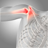 3D render of a close up of a shoulder with glowing skeleton