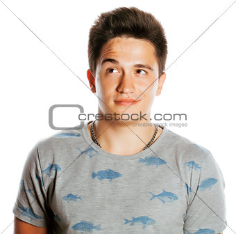 young attractive man isolated thinking emotional on white
