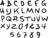 irregular line font and number alphabet over white