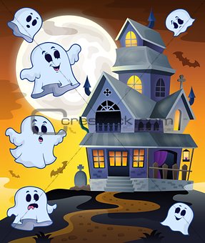 Ghosts flying around haunted house