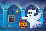 Halloween ghost in haunted castle