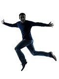man happy jumping saluting silhouette full length