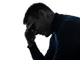 man headache pain  silhouette portrait