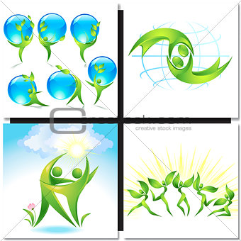 Eco-icon green dancers with tree concept