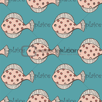 seamless pattern with fish flounder or plaice