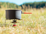 Can on portable camping stove