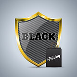 Black friday advertising background design with shield badge and