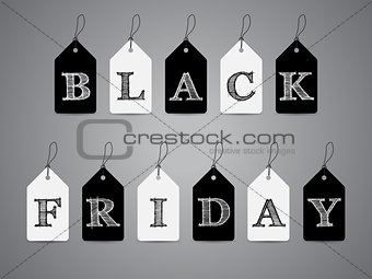Black and white labels with Black Friday text