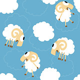 Seamless pattern with cute funny sheep