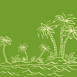 Sea island with palm trees contours on green