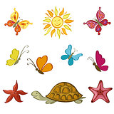 Sun, Butterflies, Turtle and Starfish