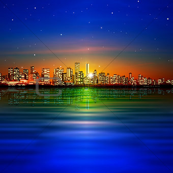 abstract background with panorama of vancouver and sunset