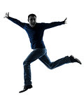 man happy jumping saluting silhouette full length