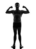 mature underwear man flexing muscles silhouette
